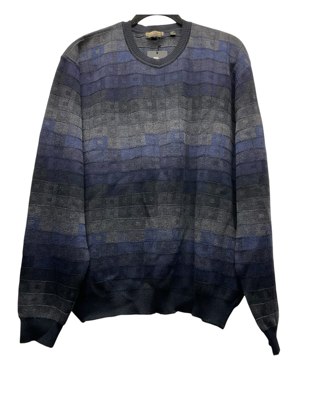 Lenor Romano Men’s crewneck knit sweater Size XL Blue and gray geometric pattern